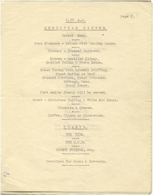Paiforce Xmas menu, 1942