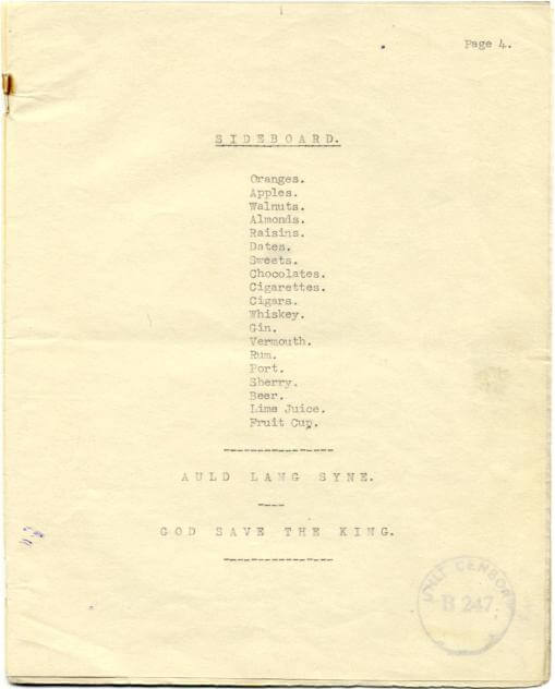 Paiforce Xmas menu, sideboard, 1942