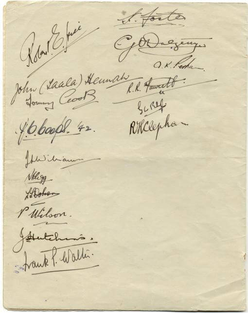 Paiforce Xmas menu, signatures, 1942