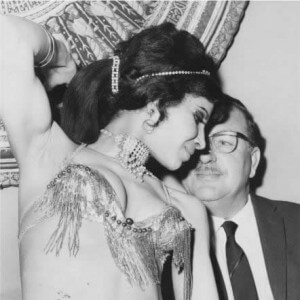 Robert E Hill with belly dancer in Lebanon in 1962 aged 45