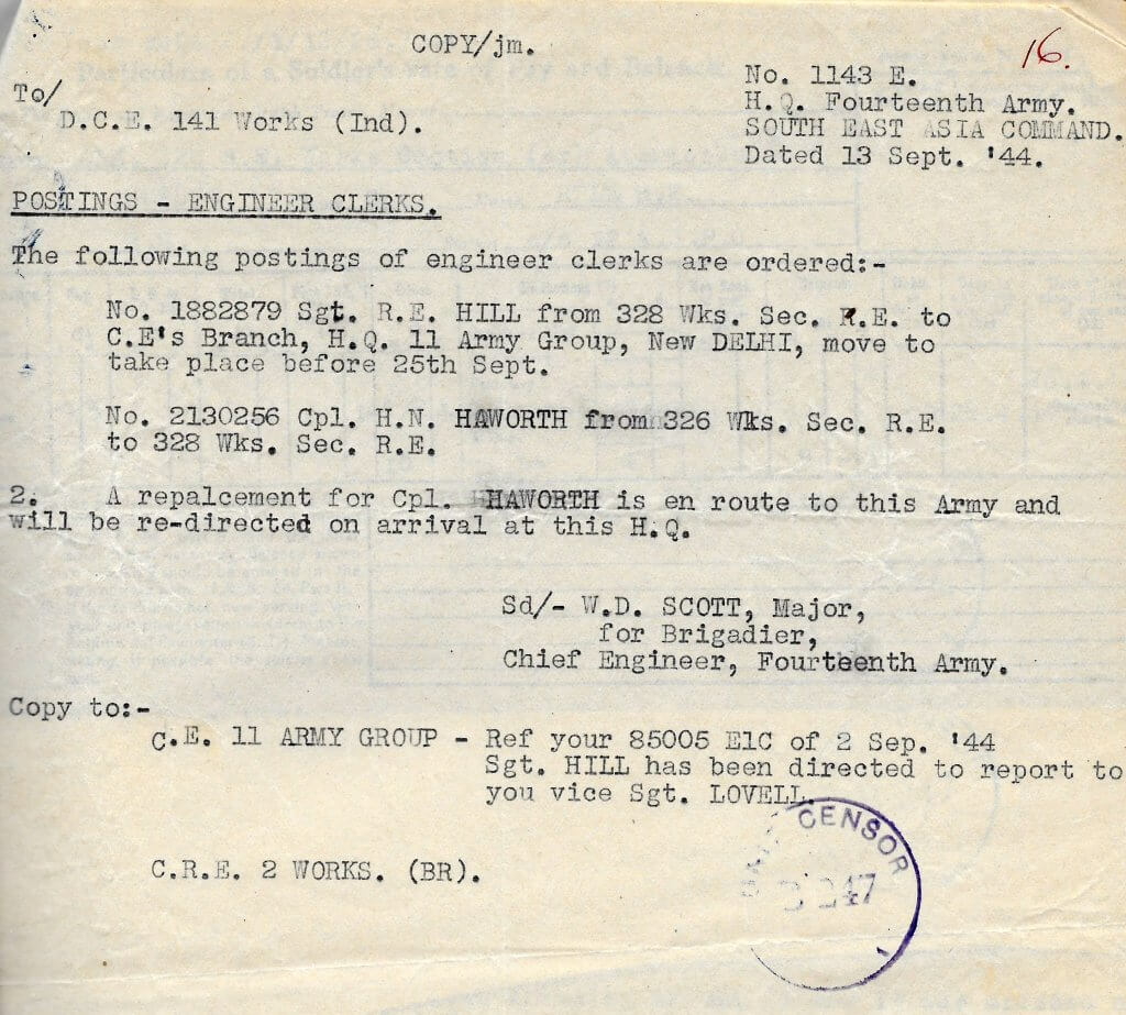 13 Sept 1944 - Posting order