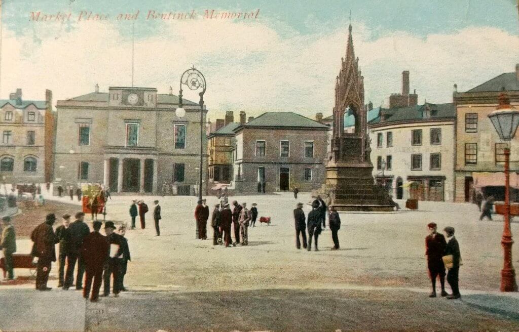 Market Place and Bentinck Memorial Mansfield early 1900s