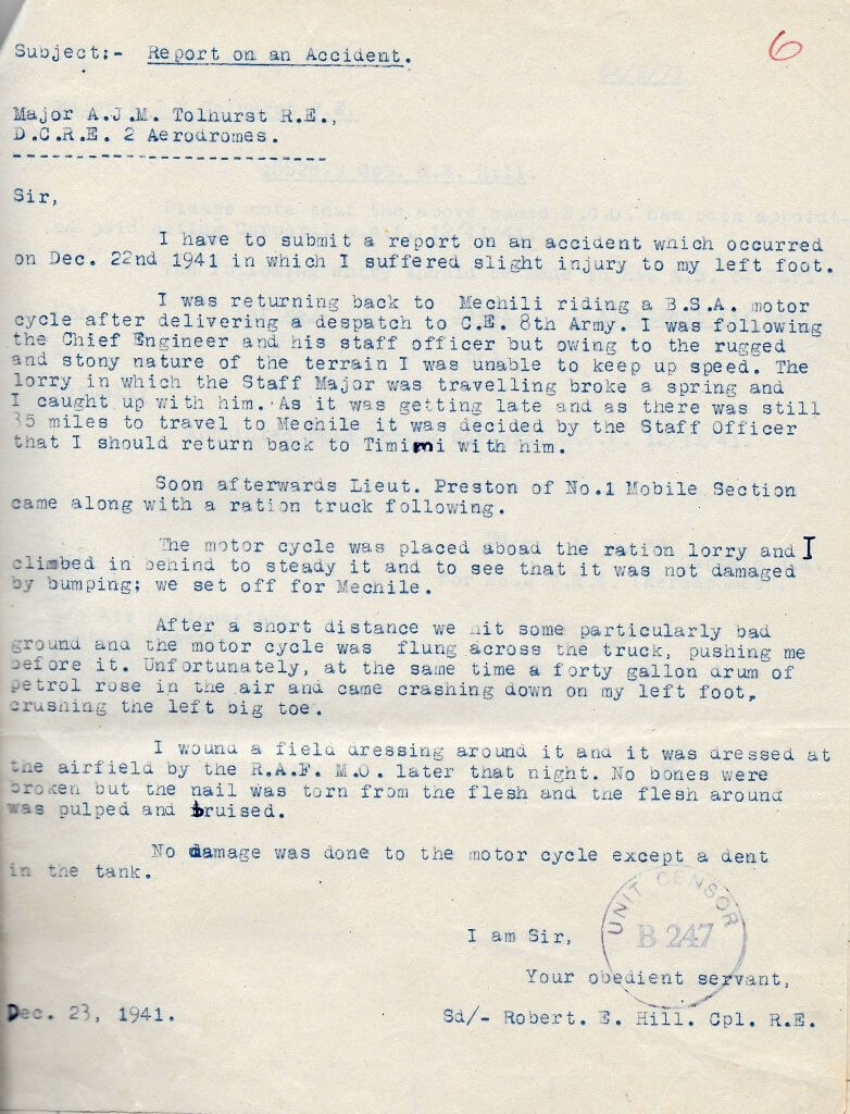 Report on accident December 1941